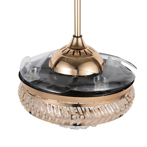 Retractable Crystal Ceiling Fan Light 42" Gold LED Chandelier with Remote Dimmable 3-Color Modes Quiet & Elegant for Modern Interiors - Nova Electronics