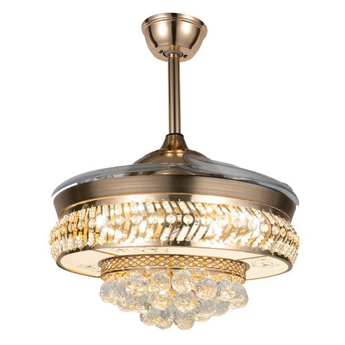 Retractable Crystal Ceiling Fan Light 42" Gold LED Chandelier with Remote Dimmable 3-Color Modes Quiet & Elegant for Modern Interiors - Nova Electronics