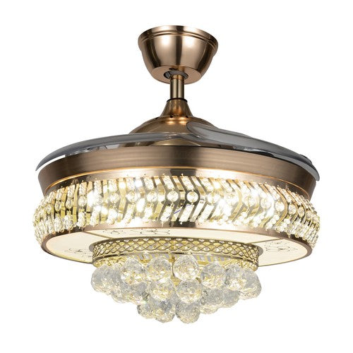 Retractable Crystal Ceiling Fan Light 42" Gold LED Chandelier with Remote Dimmable 3-Color Modes Quiet & Elegant for Modern Interiors - Nova Electronics