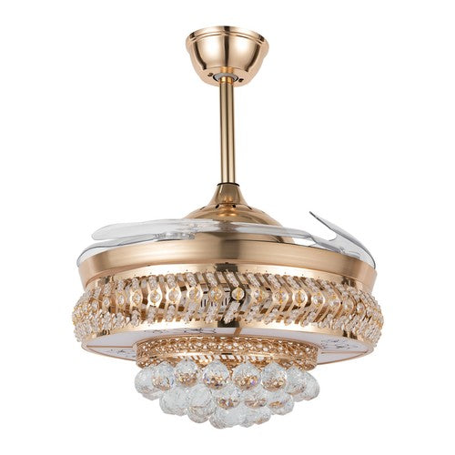 Retractable Crystal Ceiling Fan Light 42" Gold LED Chandelier with Remote Dimmable 3-Color Modes Quiet & Elegant for Modern Interiors - Nova Electronics