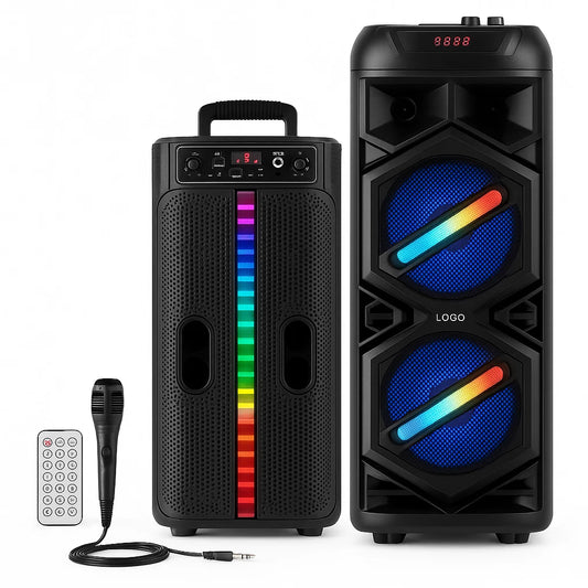 6000W Portable Bluetooth Speaker with Dual 8" Subwoofers – Deep Bass Wireless Party Sound System with Mic, FM, and Rechargeable Battery for Outdoor Events, Home Gatherings & Karaoke - Nova Electronics