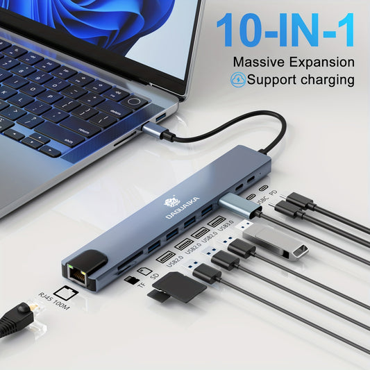USBC Hub Adapter 10in1 4K HDMI Gigabit Ethernet Fast Data Transfer MacBook PC Compatible - Nova Electronics