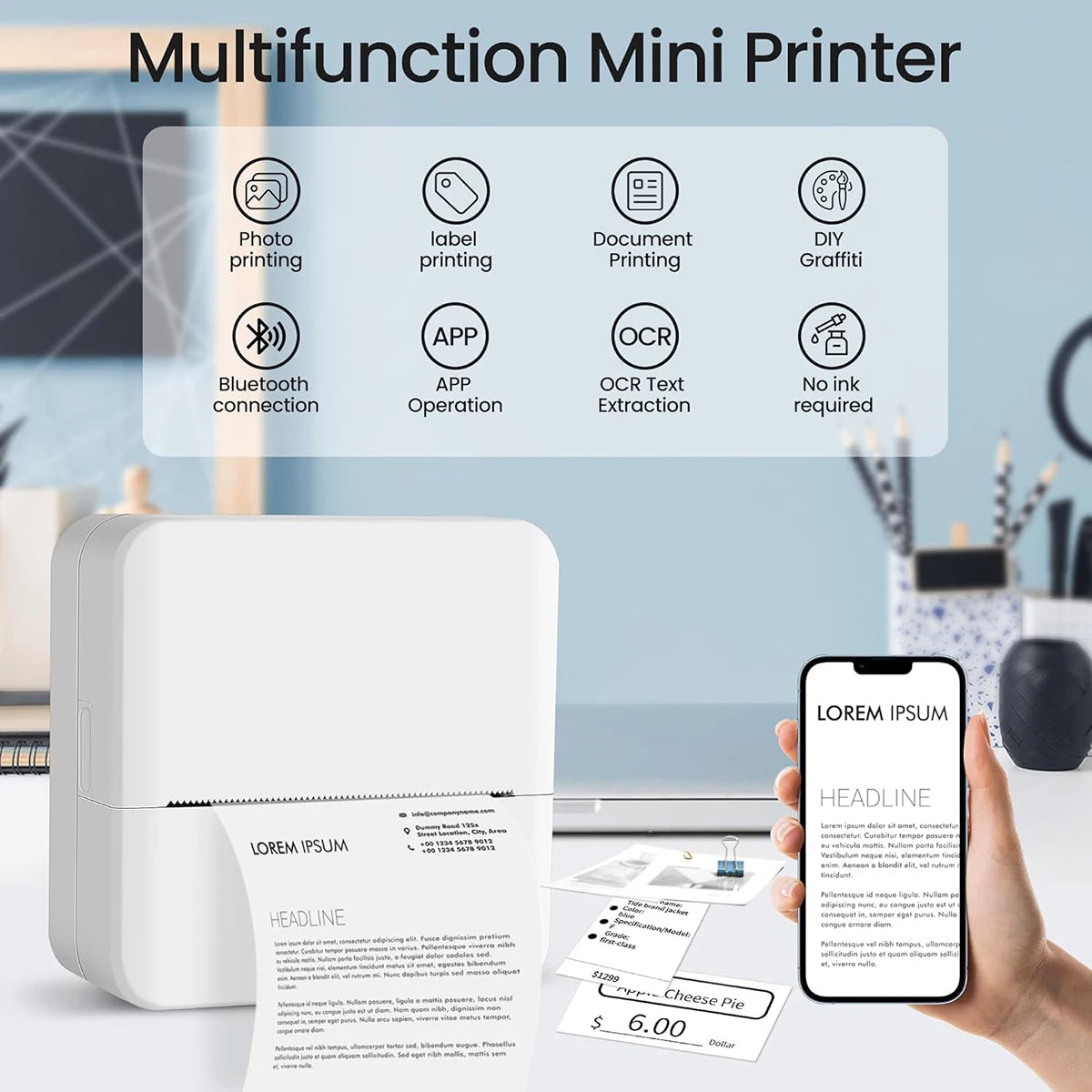 Mini Pocket Thermal Printer β Inkless Bluetooth Sticker Maker for Journaling, Photos & Notes | Portable 203DPI Printer with Free Cut & 57mm Roll Feed - Nova Electronics
