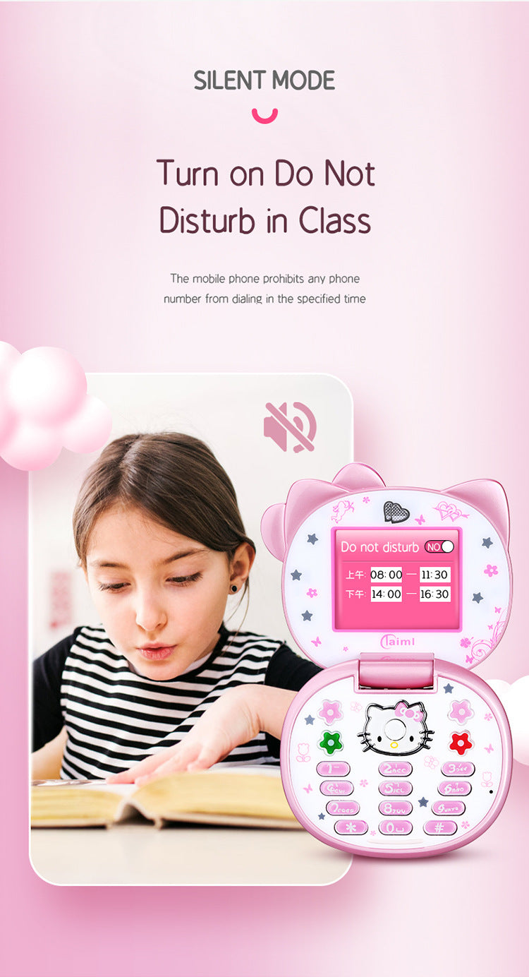 2024 New Kawaii Sanrio Hello Kitty Flip Phone Cartoon Cute Children White Pink Mini Phone Birthday Gifts For Kids Toys For Girls