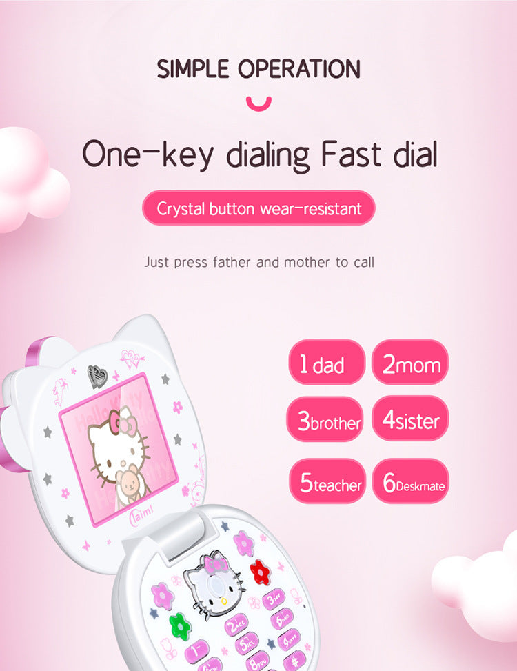 2024 New Kawaii Sanrio Hello Kitty Flip Phone Cartoon Cute Children White Pink Mini Phone Birthday Gifts For Kids Toys For Girls