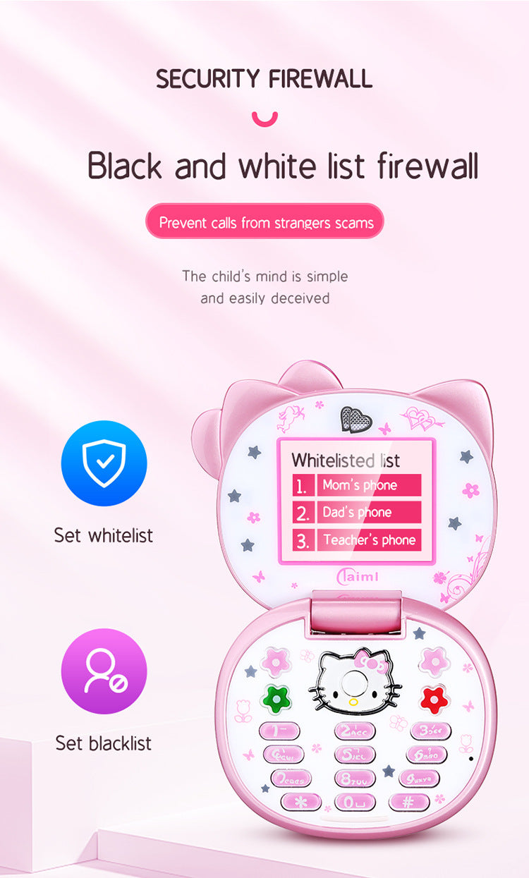 2024 New Kawaii Sanrio Hello Kitty Flip Phone Cartoon Cute Children White Pink Mini Phone Birthday Gifts For Kids Toys For Girls