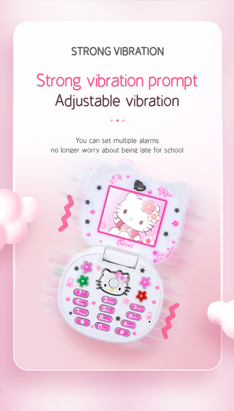 2024 New Kawaii Sanrio Hello Kitty Flip Phone Cartoon Cute Children White Pink Mini Phone Birthday Gifts For Kids Toys For Girls