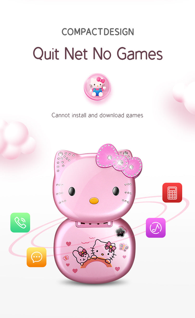 2024 New Kawaii Sanrio Hello Kitty Flip Phone Cartoon Cute Children White Pink Mini Phone Birthday Gifts For Kids Toys For Girls