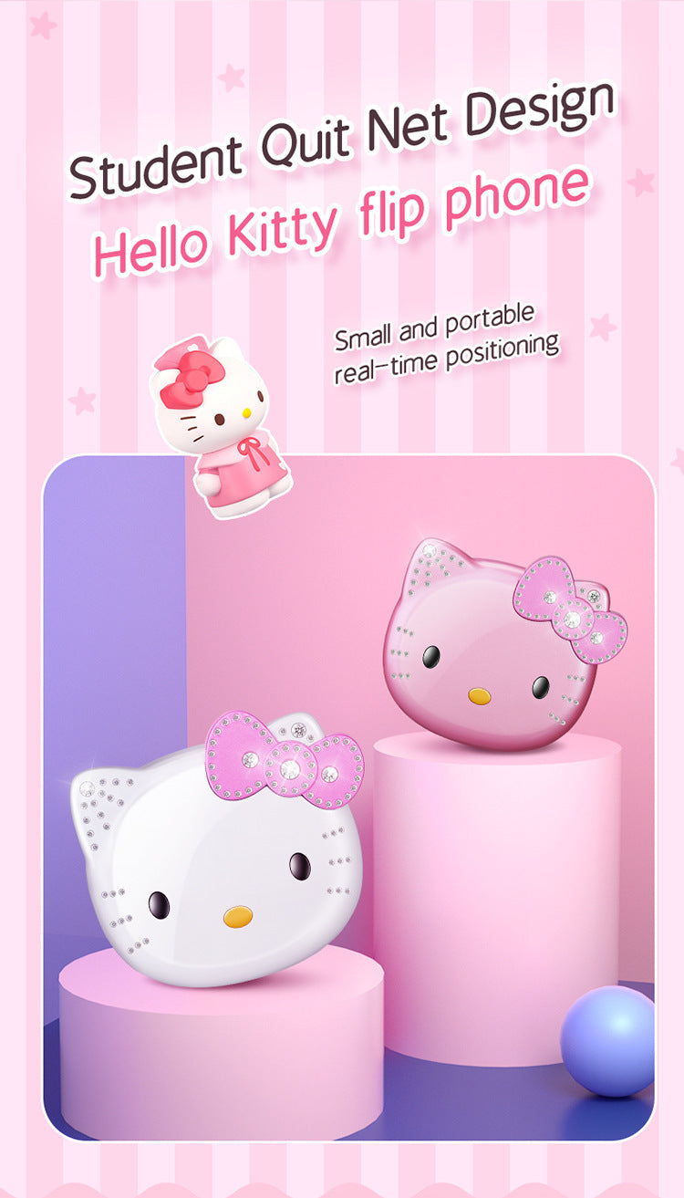 2024 New Kawaii Sanrio Hello Kitty Flip Phone Cartoon Cute Children White Pink Mini Phone Birthday Gifts For Kids Toys For Girls