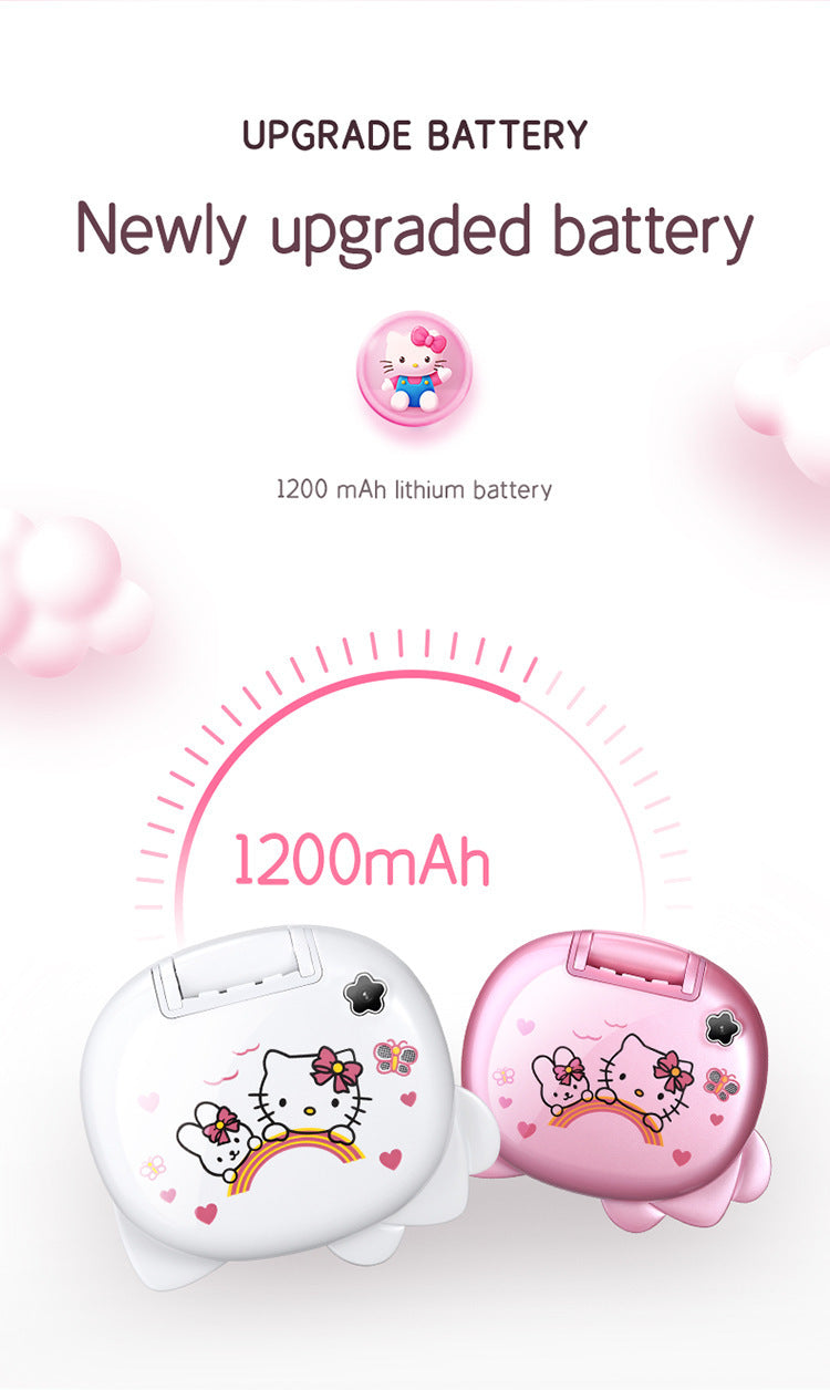2024 New Kawaii Sanrio Hello Kitty Flip Phone Cartoon Cute Children White Pink Mini Phone Birthday Gifts For Kids Toys For Girls