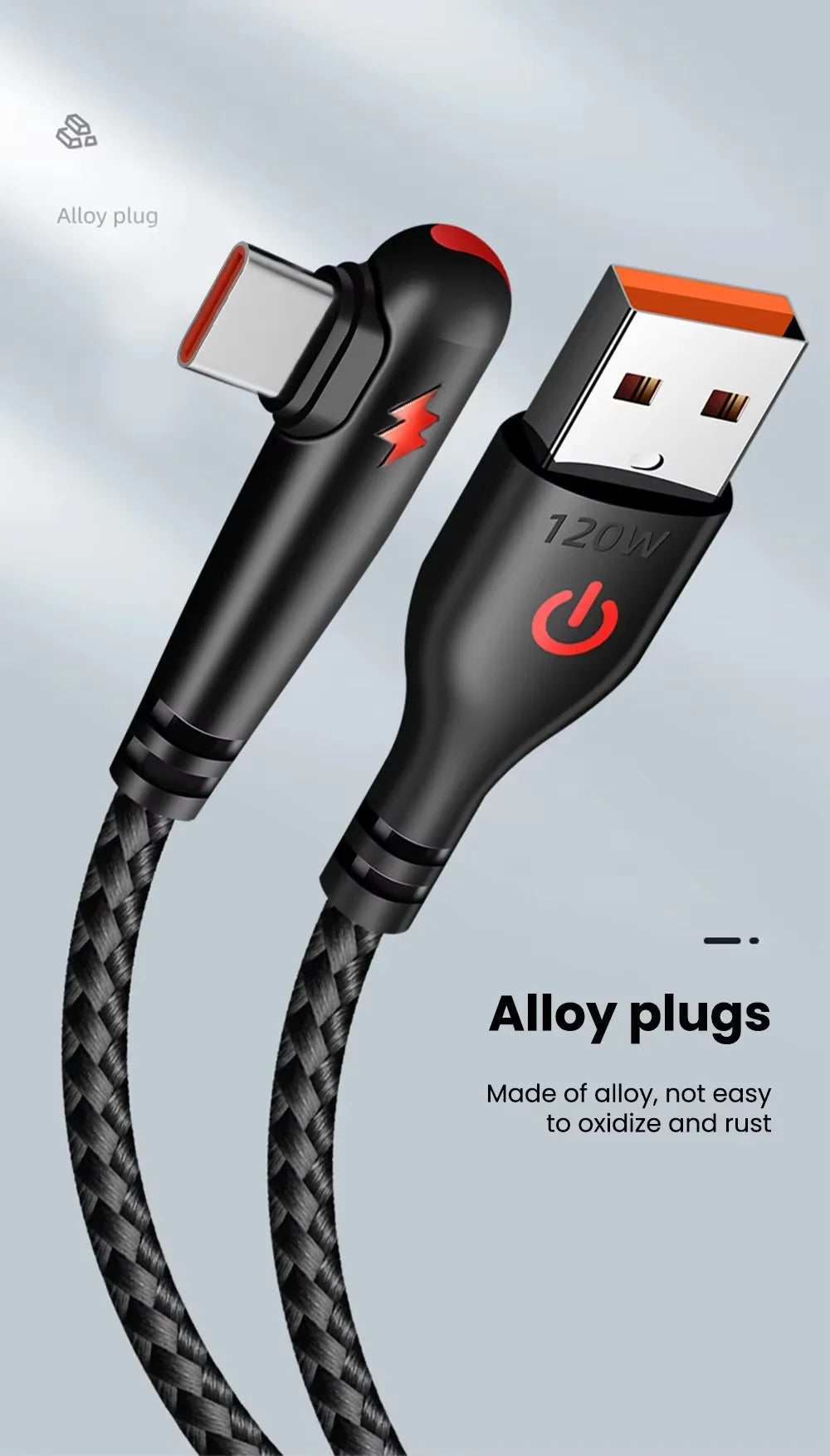 NNBILI 120W fast charging USB to Type-C cable, nylon braided, 90 ° elbow design with high power output suitable for Huawei oppo - Nova Electronics