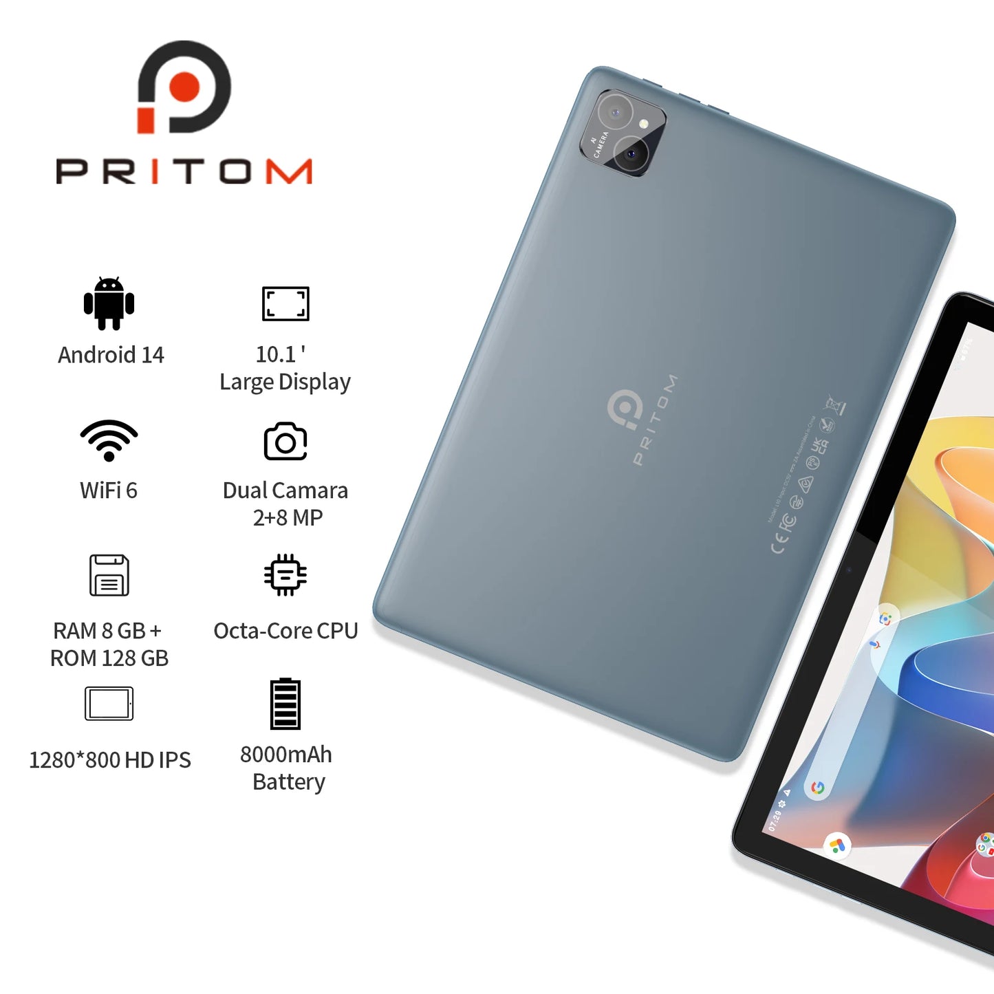 10.1" Android 14 Tablet with Keyboard & Stylus β 8GB RAM, 128GB Storage, Octa-Core, 8000mAh Battery, Dual Cameras, HD IPS Display, WiFi, Google Certified (Includes Case & Mouse) - Nova Electronics
