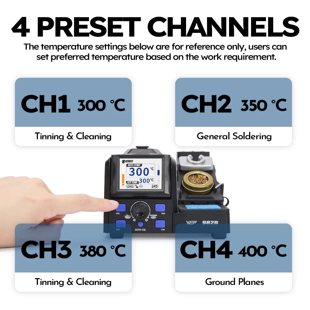 WEP 982D Precision Soldering Station 150W Rapid Heating Auto Calibration Professional Iron for SMD IC Repair C245 C210 982D-II - Nova Electronics