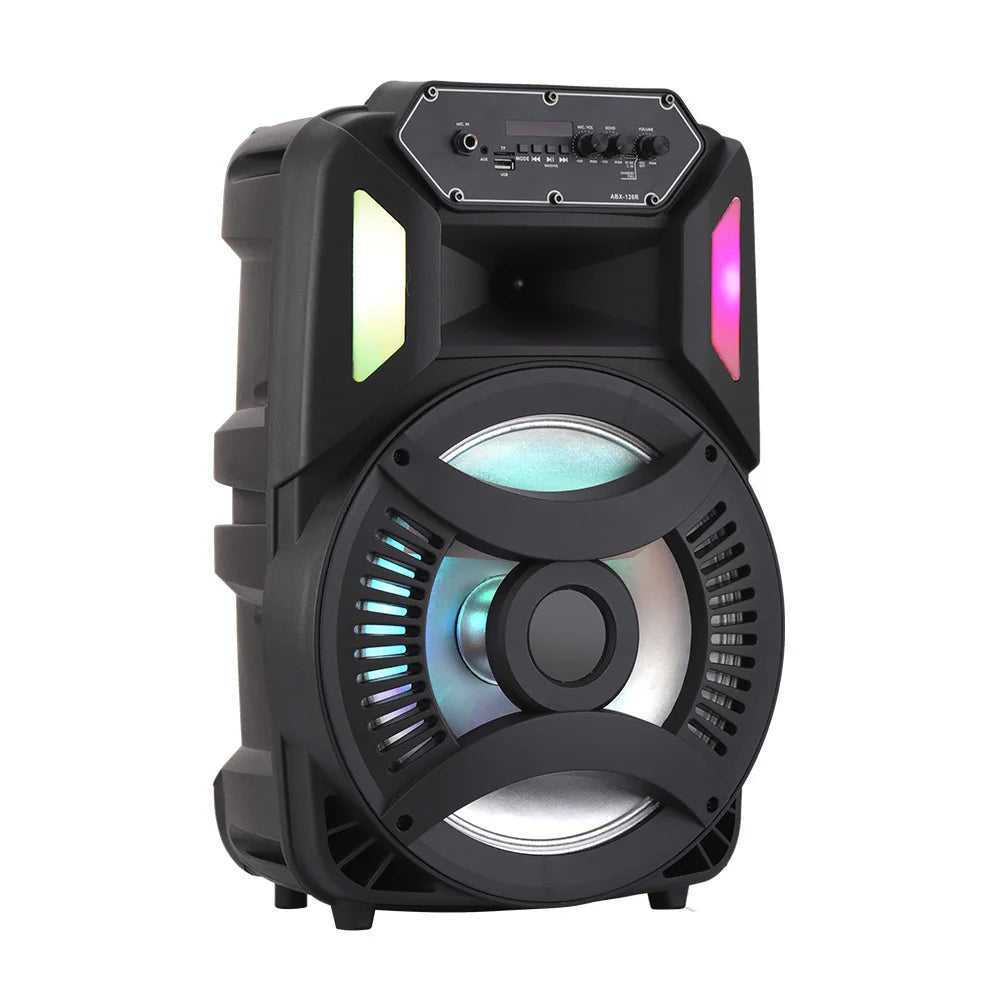 Loud Portable Bluetooth Party Speaker with 12" Subwoofer, RGB Lights & Karaoke Mic β Rechargeable Sound System for Outdoor Events, DJ Sessions, and Home Gatherings - Nova Electronics
