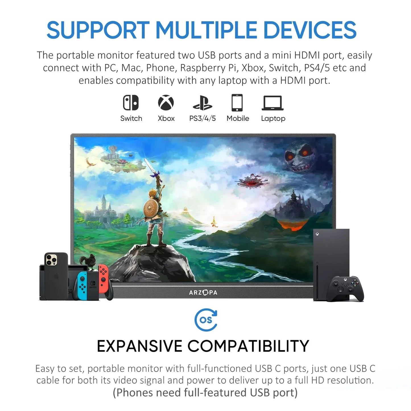 15.6" FHD 1080P Portable Monitor with HDR10 IPS Display for Gaming and Work - Nova Electronics