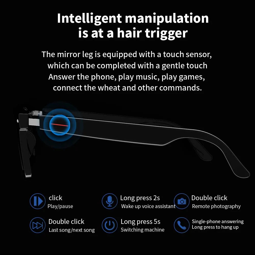 SENBONO E13 Smart Glasses with Blue Light Filter Lenses, Built-in Mic & Speakers, Touch Controls, Voice Assistant for Calls & Music, Android/iOS Compatible