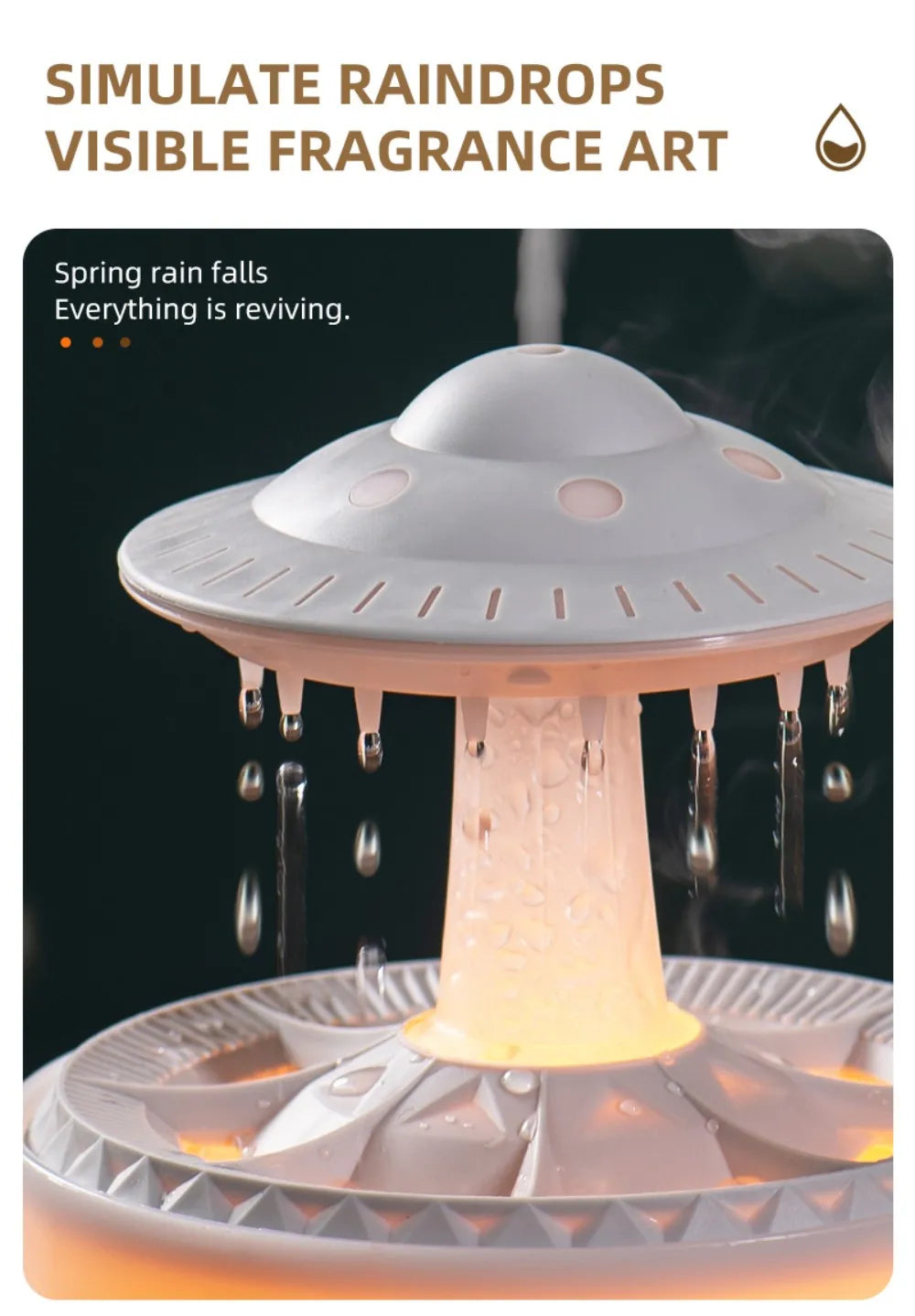 UFO Rotating Raindrop Aromatherapy Essential Oils Air Diffuser with RGB Night Lamp Remote Controls UFO Ultrasonic Air Humidifier