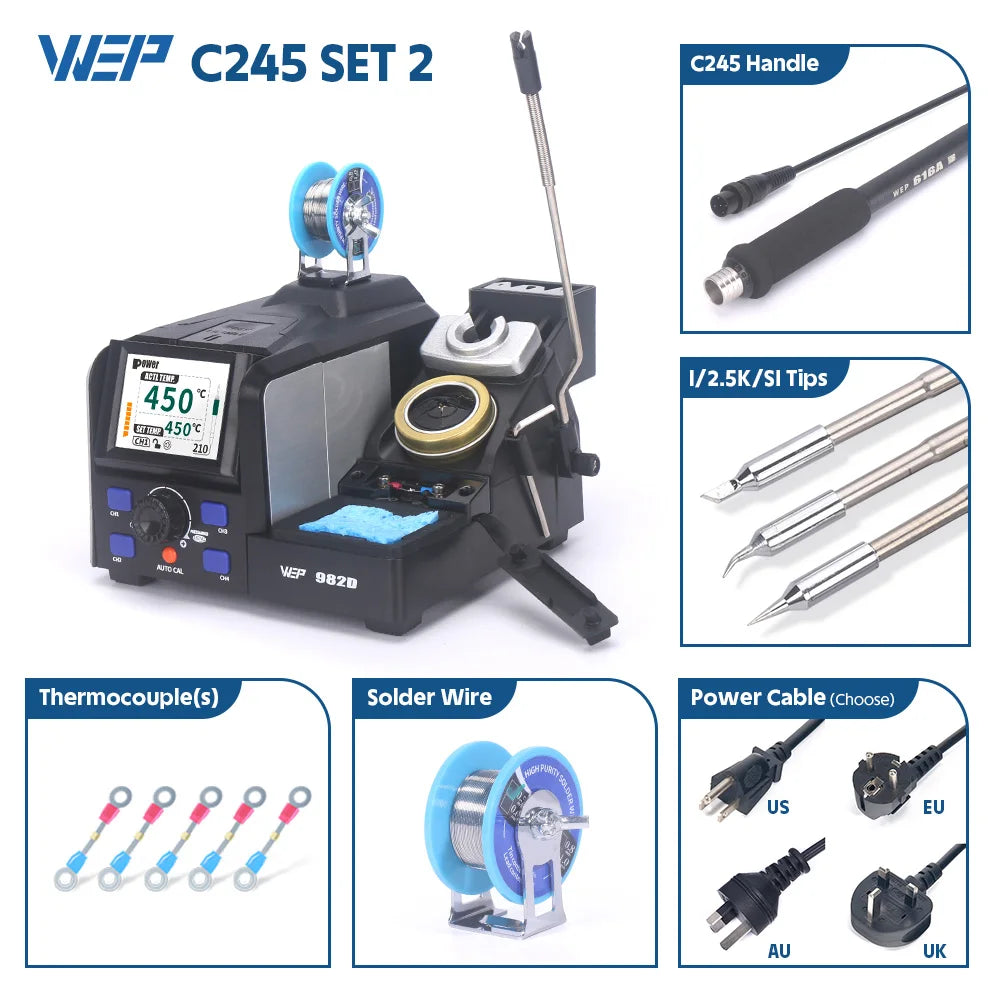 WEP 982D Precision Soldering Station 150W Rapid Heating Auto Calibration Professional Iron for SMD IC Repair C245 C210 982D-II - Nova Electronics