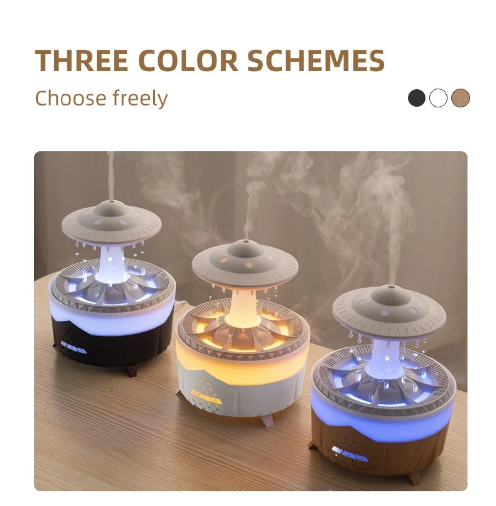 UFO Rotating Raindrop Aromatherapy Essential Oils Air Diffuser with RGB Night Lamp Remote Controls UFO Ultrasonic Air Humidifier