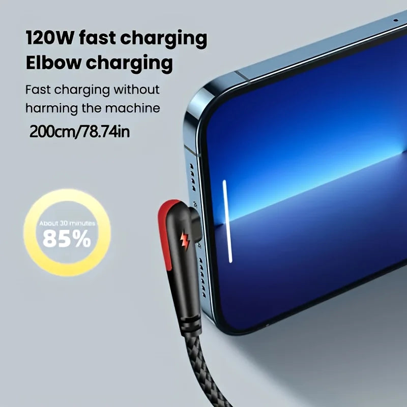 NNBILI 120W fast charging USB to Type-C cable, nylon braided, 90 ° elbow design with high power output suitable for Huawei oppo - Nova Electronics