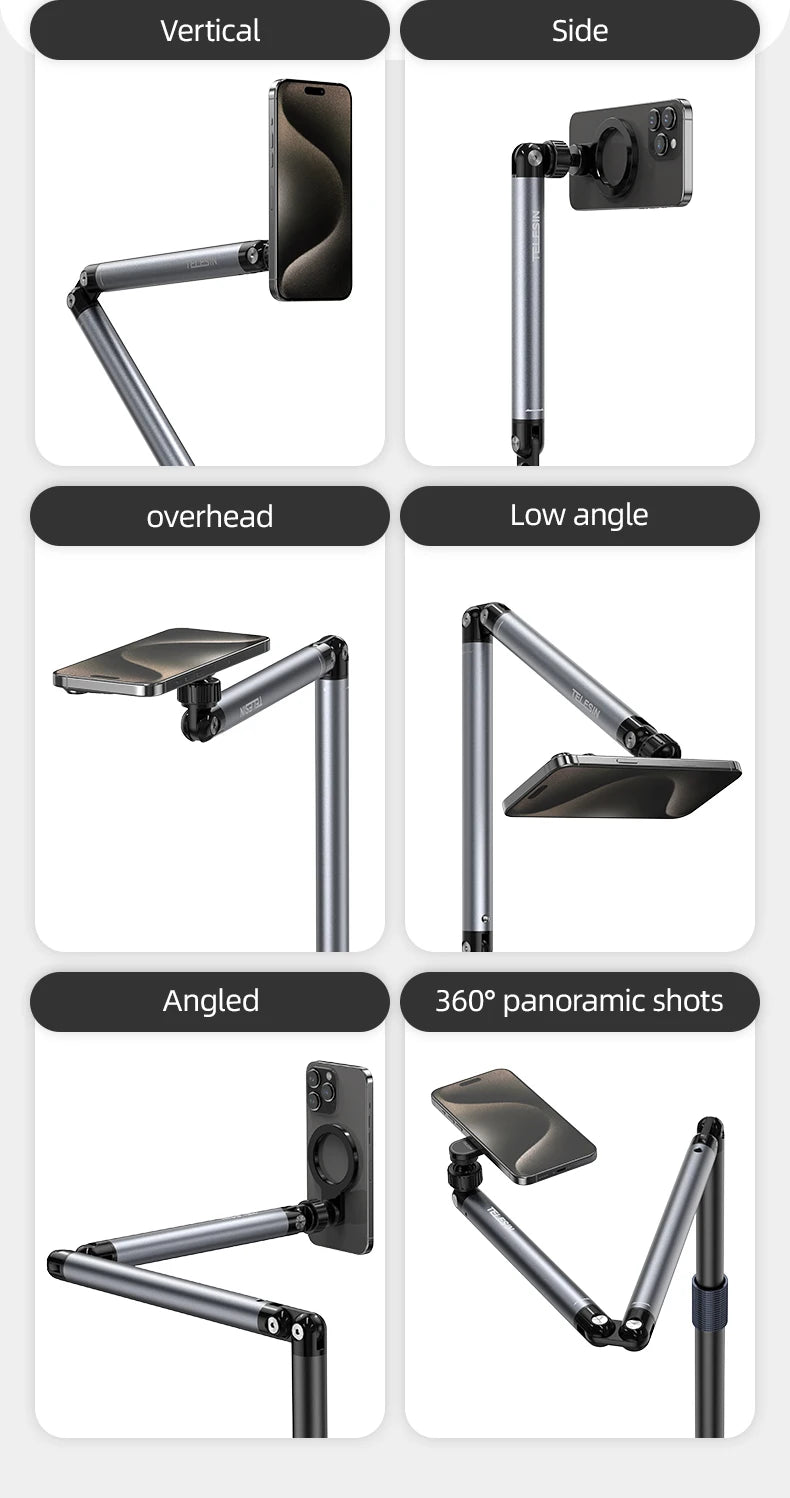 TELESIN Magnetic Mobile Phone Floor Stand Cantilever Live Broadcast Tablet Bracket Lifting Bracket Universal Mobile Phone Holder