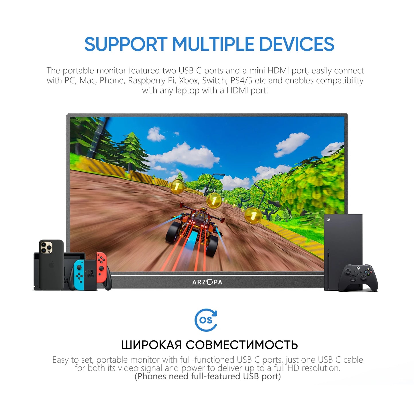 ARZOPA 1080P Portable Monitor 15.6 inch Monitors for Laptop MAC Switch Xbox Phone ps4 PC USB C HDMI-Compatible Computer Display - Nova Electronics