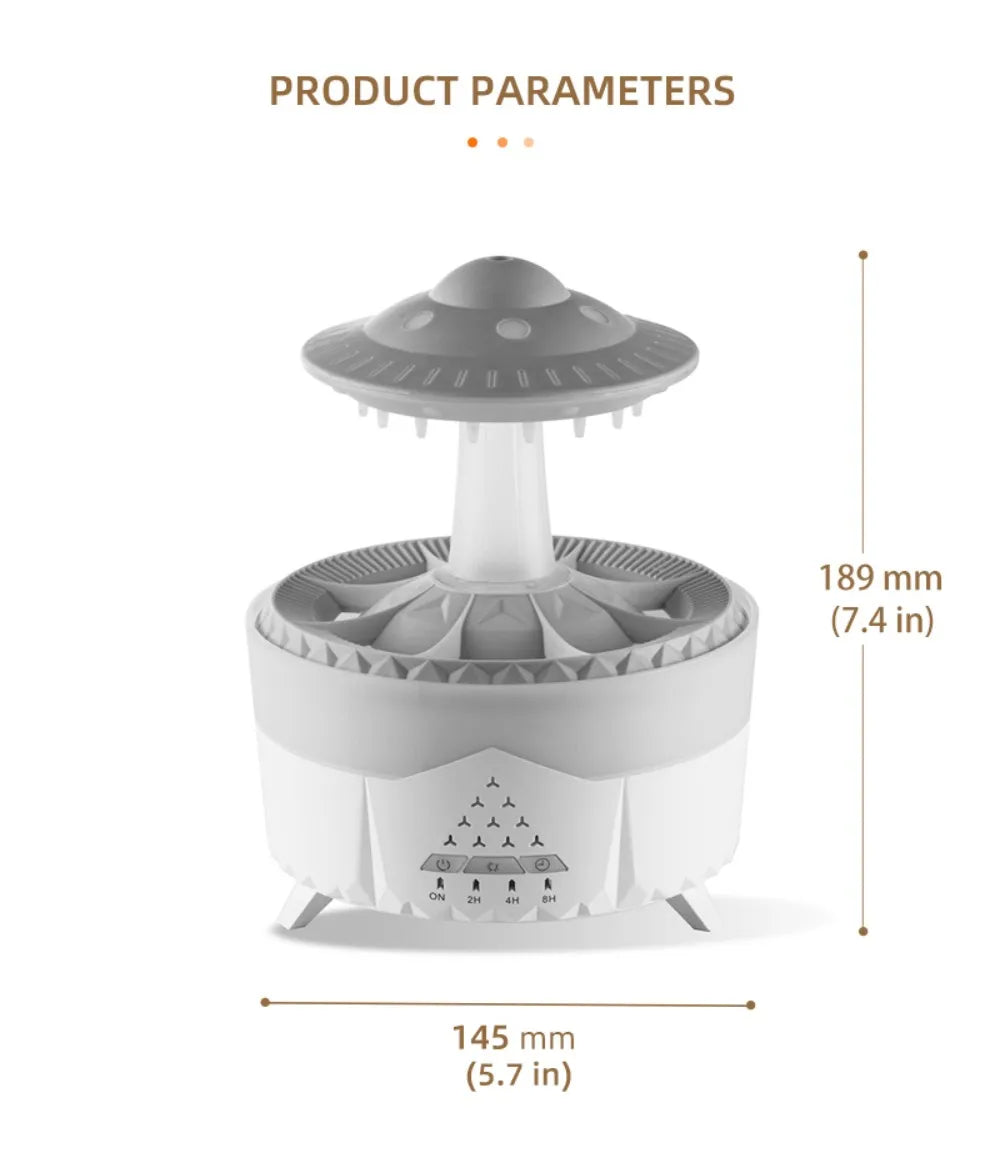 UFO Rotating Raindrop Aromatherapy Essential Oils Air Diffuser with RGB Night Lamp Remote Controls UFO Ultrasonic Air Humidifier