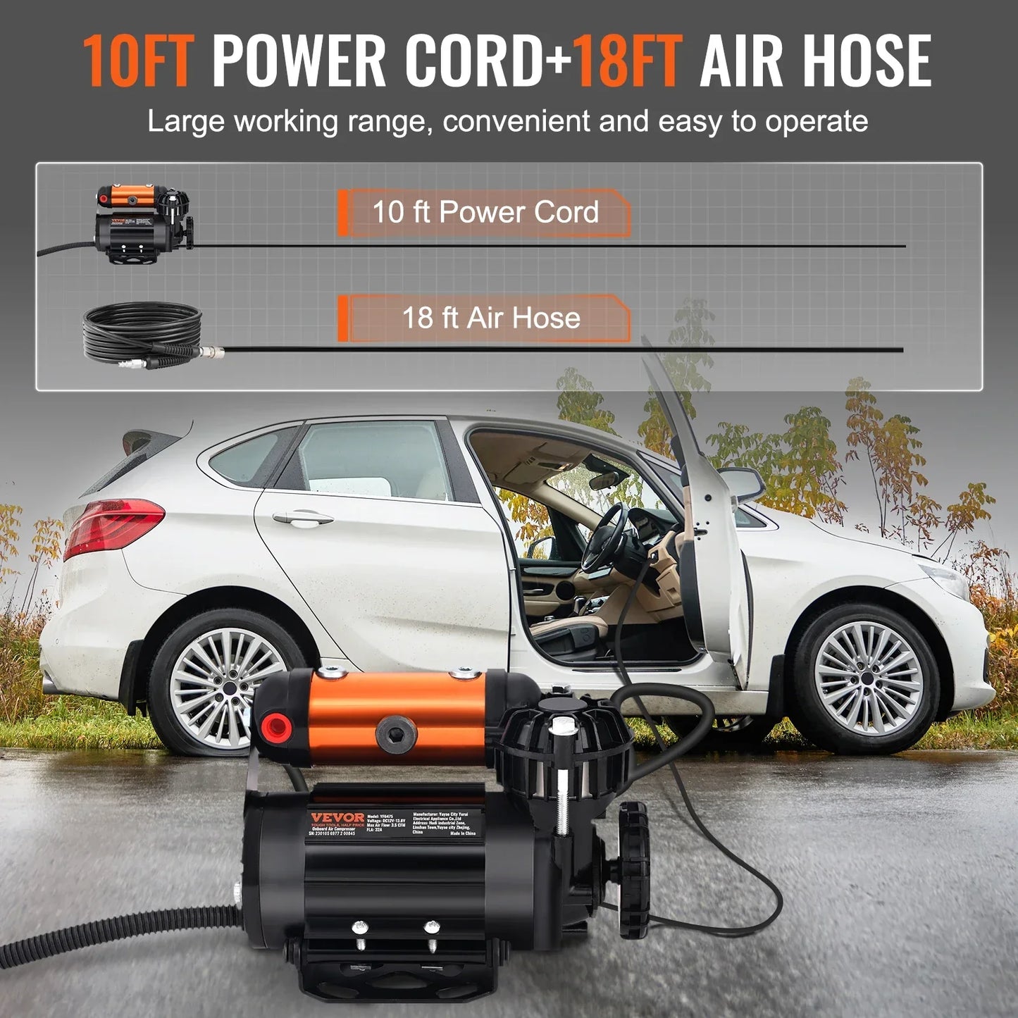 VEVOR Car Air Compressor Portable Tire Inflator Heavy Duty 3.5CFM Air Pump Kit for Auto Accessories Jeep Vehicle with Air Tools - Nova Electronics