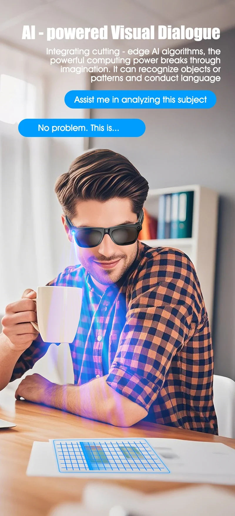 K HD AI Smart Glasses Voice Assistant ChatGPT Camera 100MP Bluetooth Calling 260mAh 30+ Hour Battery WiFi NFC Connectivity Android Compatible Hands-Free Recording Music Control Smart Eyewear