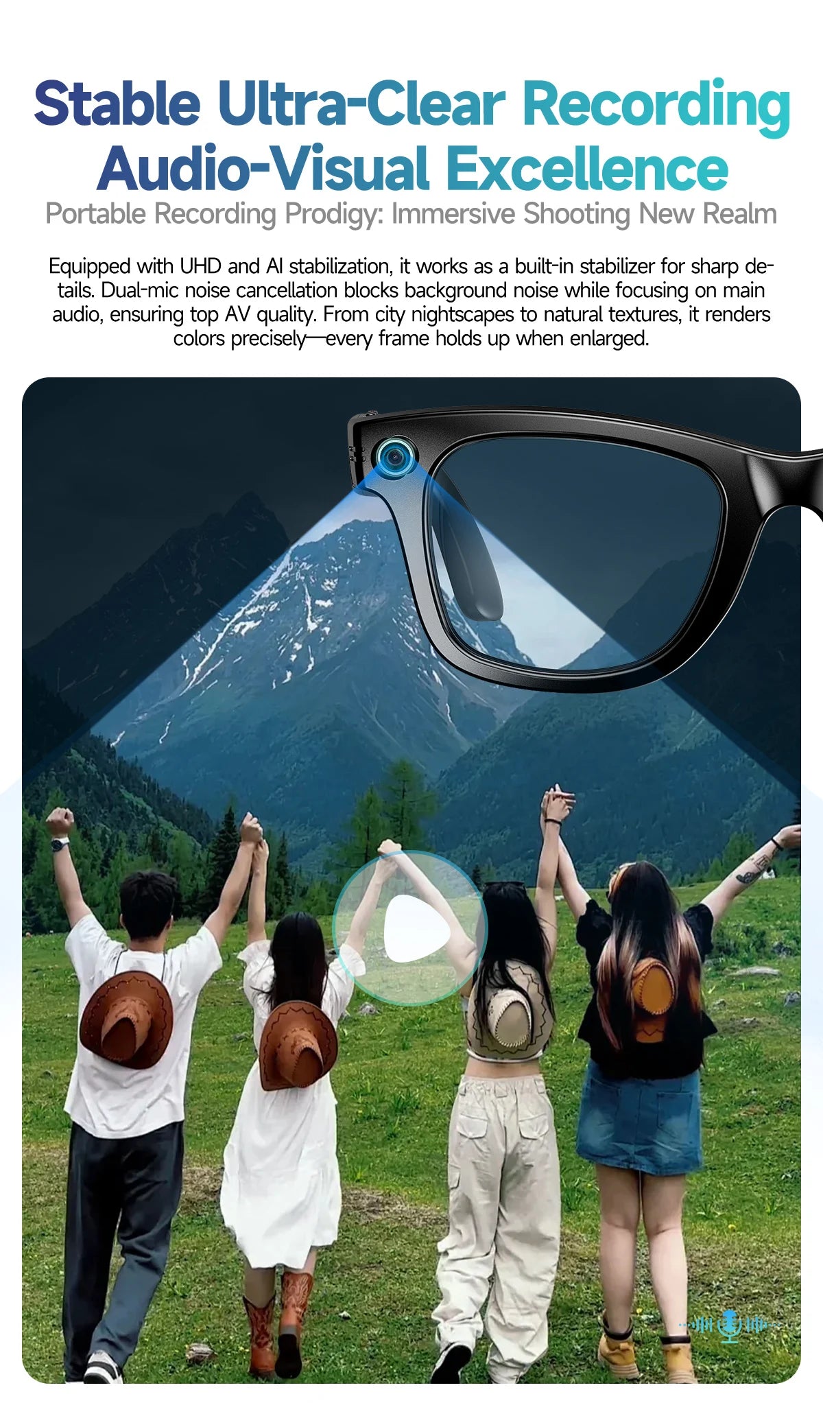 New Camera Glasses 800w Pixel 4K UHD Camera Recording Noise Reduction Ai Recognition Translation Anti Blue Light Smart Glasses