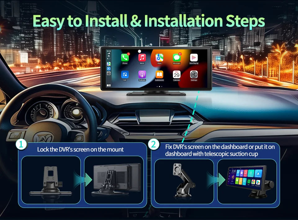 Smart 10.26" Touchscreen Dash Cam with Android 13 | Dual Bluetooth 5.1, CarPlay & Wireless Android Auto | 1080P Rear Camera, GPS, Night Vision - Nova Electronics