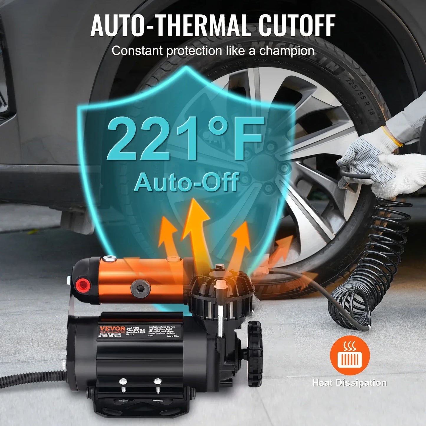 VEVOR Car Air Compressor Portable Tire Inflator Heavy Duty 3.5CFM Air Pump Kit for Auto Accessories Jeep Vehicle with Air Tools - Nova Electronics