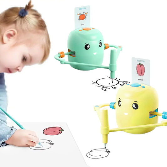 Kids Drawing Robot with 100 Educational Cards – Rechargeable Intelligent Art Toy for Ages 3-12, Teaches Shapes Animals & Vehicles, Includes Color Pens & Stickers