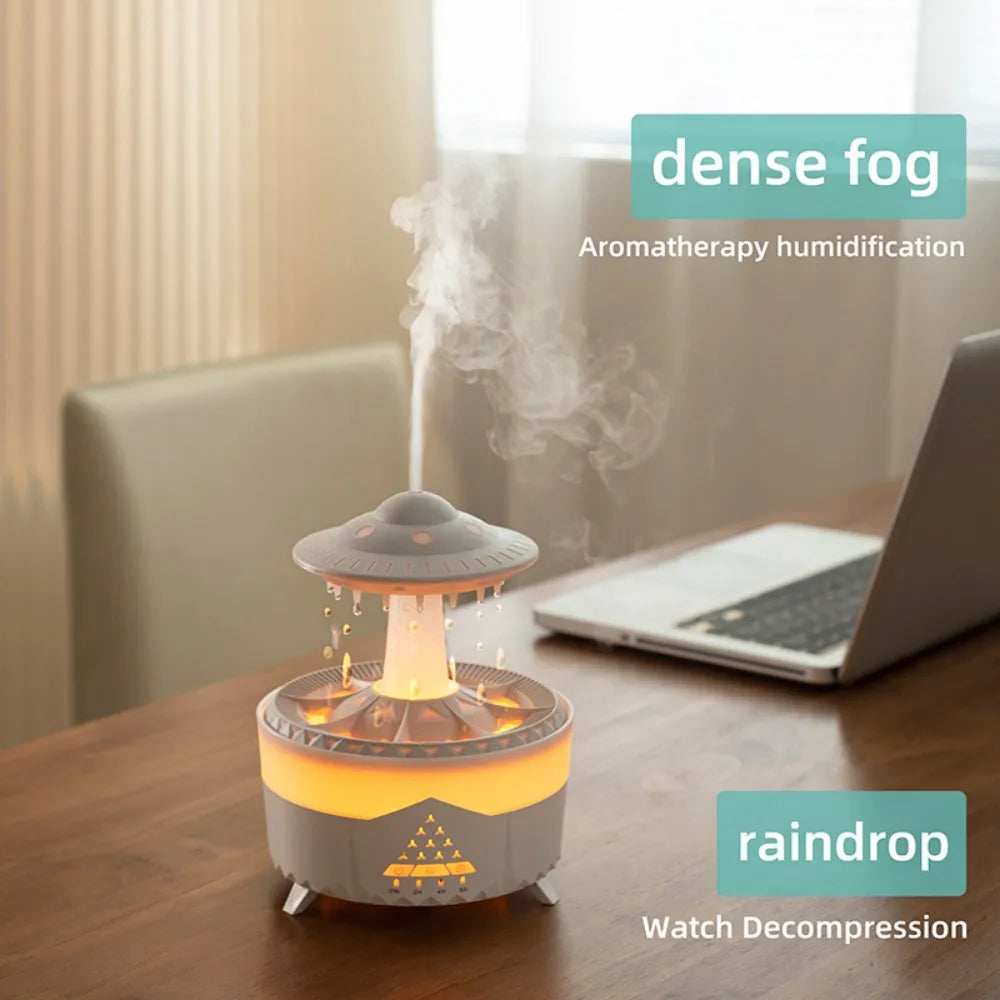 UFO Rotating Raindrop Aromatherapy Essential Oils Air Diffuser with RGB Night Lamp Remote Controls UFO Ultrasonic Air Humidifier