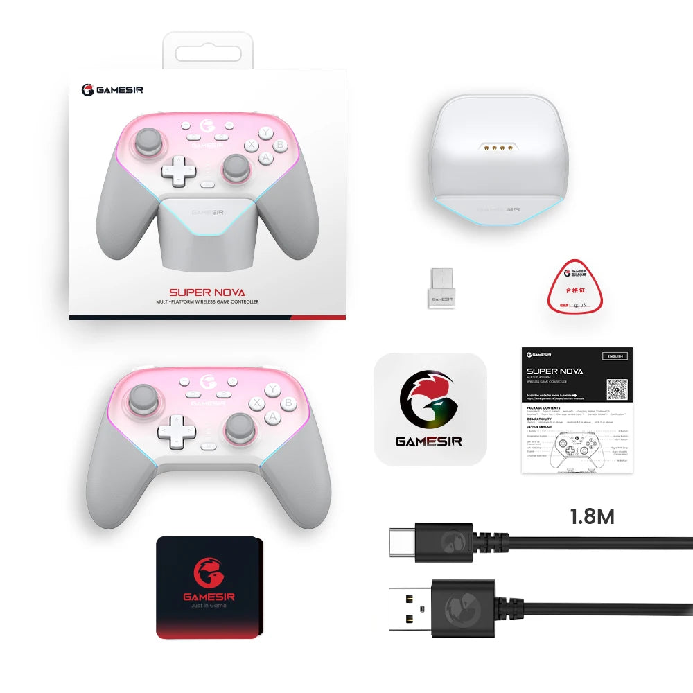 Wireless Switch Controller with Charging Dock | GameSir Super Nova Hall Effect Joysticks, RGB Lights, Anti-Drift, PC/Android/iOS Compatible, Dual Motors & Back Buttons - Nova Electronics
