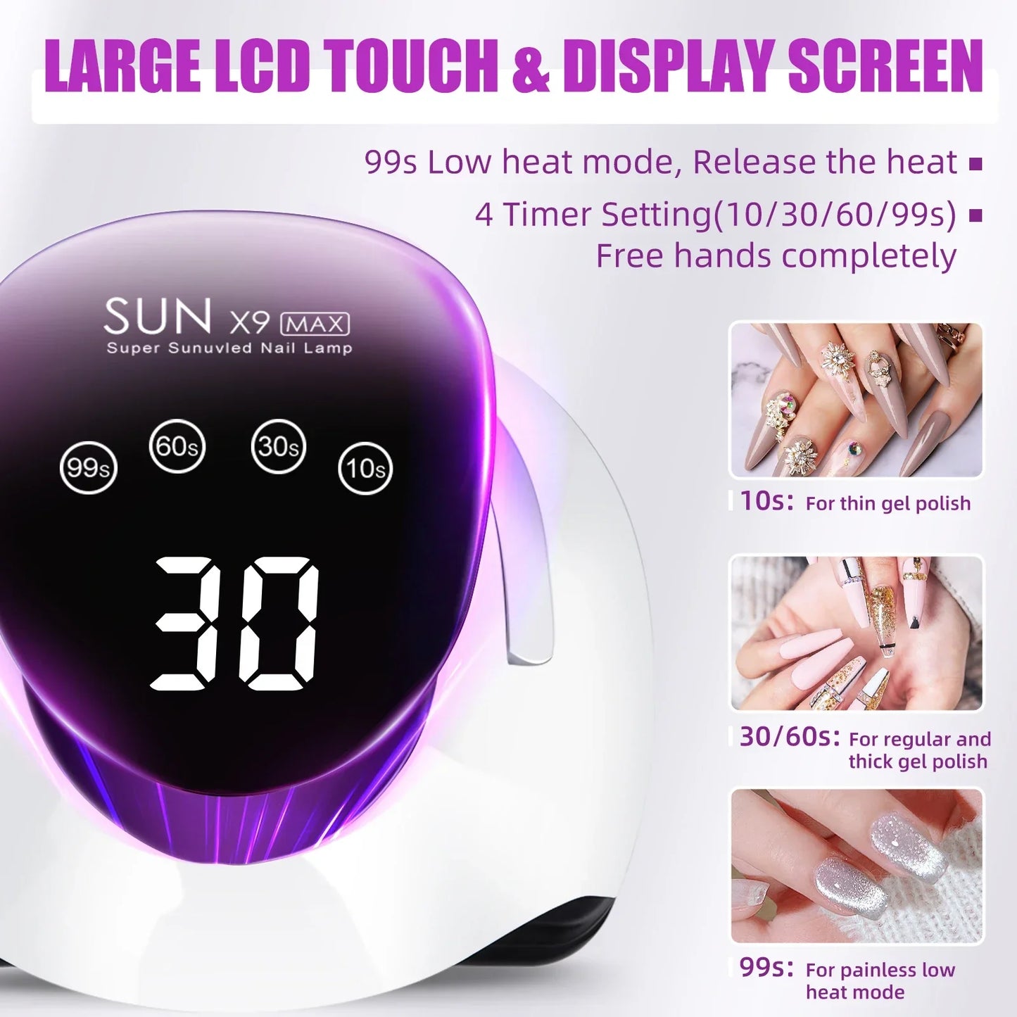 220W LED UV Light Dryer for Nails Gel Polish with 57 Lamp Beads 4 Timer Setting & LCD Touch Display Screen - Nova Electronics