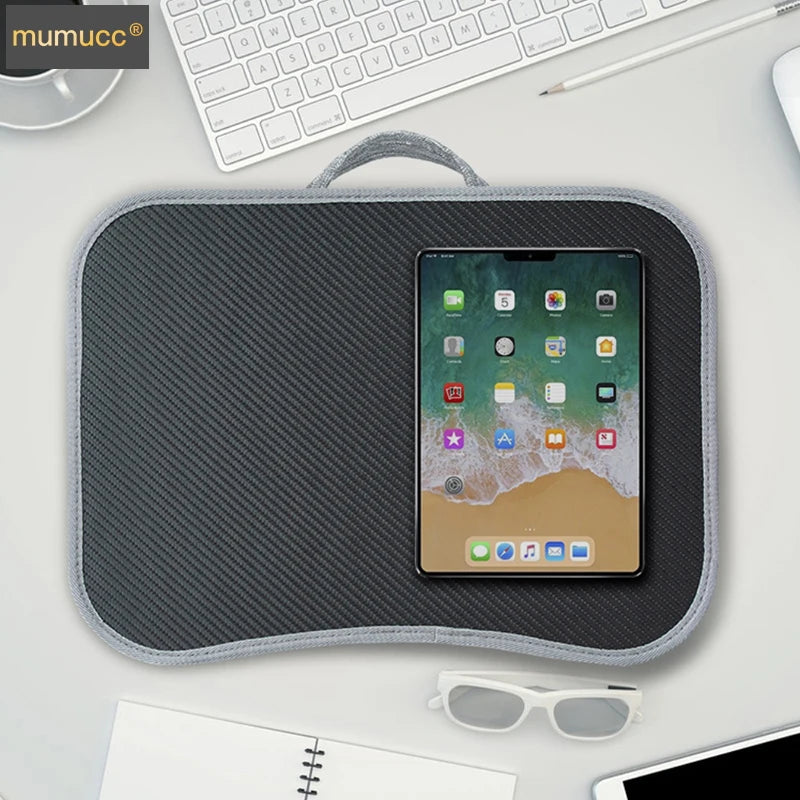 Portable Laptop Desk with Cushion Base - Wooden Lap Table for Bed, Couch & Travel - Built-in Mouse Pad & Storage - 42.5cm Bamboo Computer Tray for Students, Remote Workers & Digital Nomads - Nova Electronics
