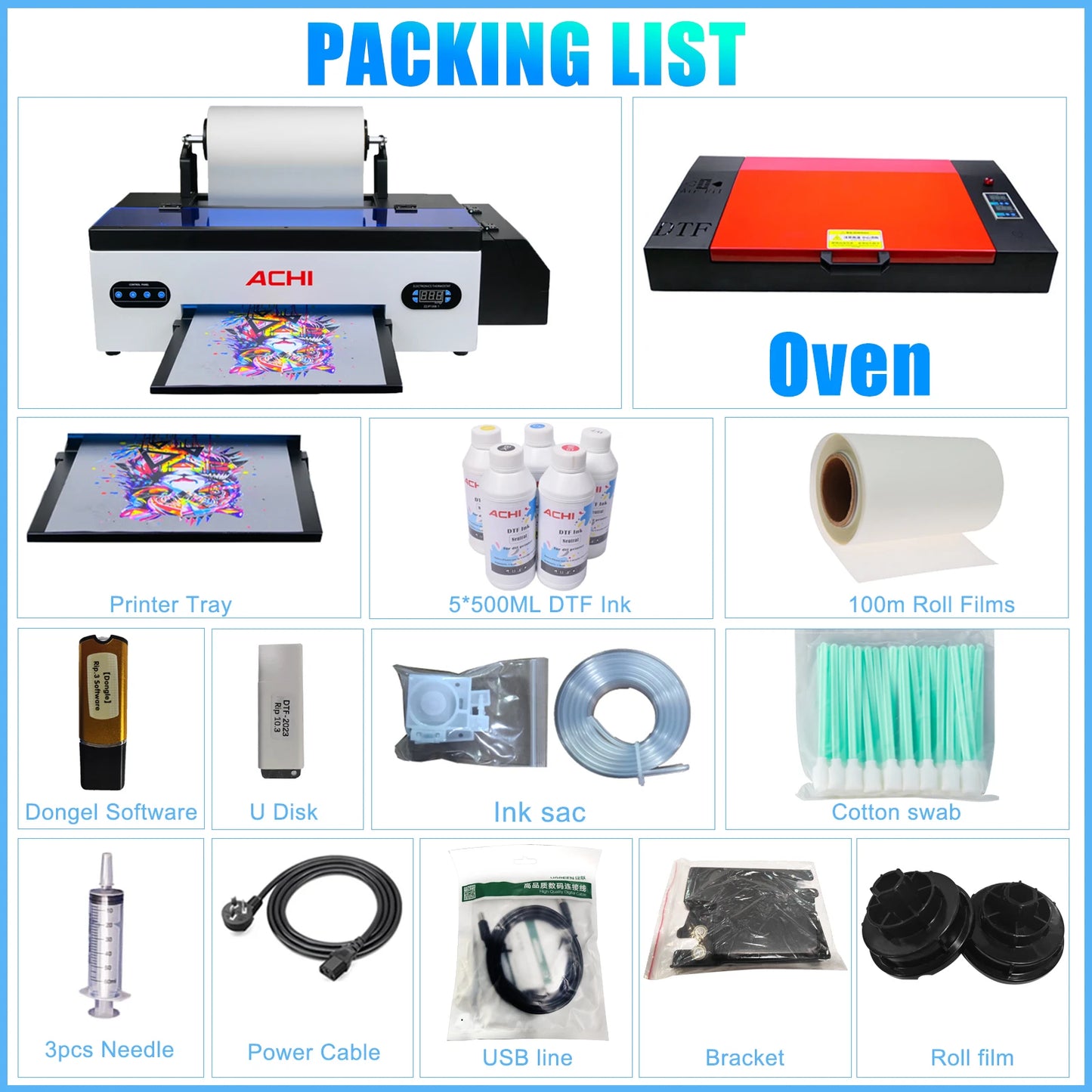 ACHI A3 DTF Printer R1390 A3 T-shirts Printier ROLL DTF Transfer Film Printer With DTF Oven For Fabric T-shirt Clothes EU STOCK - Nova Electronics