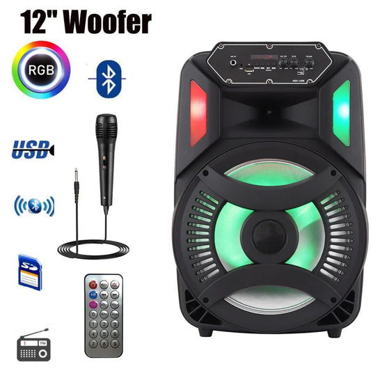 Loud Portable Bluetooth Party Speaker with 12" Subwoofer, RGB Lights & Karaoke Mic – Rechargeable Sound System for Outdoor Events, DJ Sessions, and Home Gatherings - Nova Electronics