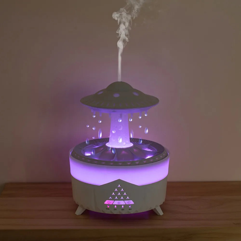 UFO Rotating Raindrop Aromatherapy Essential Oils Air Diffuser with RGB Night Lamp Remote Controls UFO Ultrasonic Air Humidifier