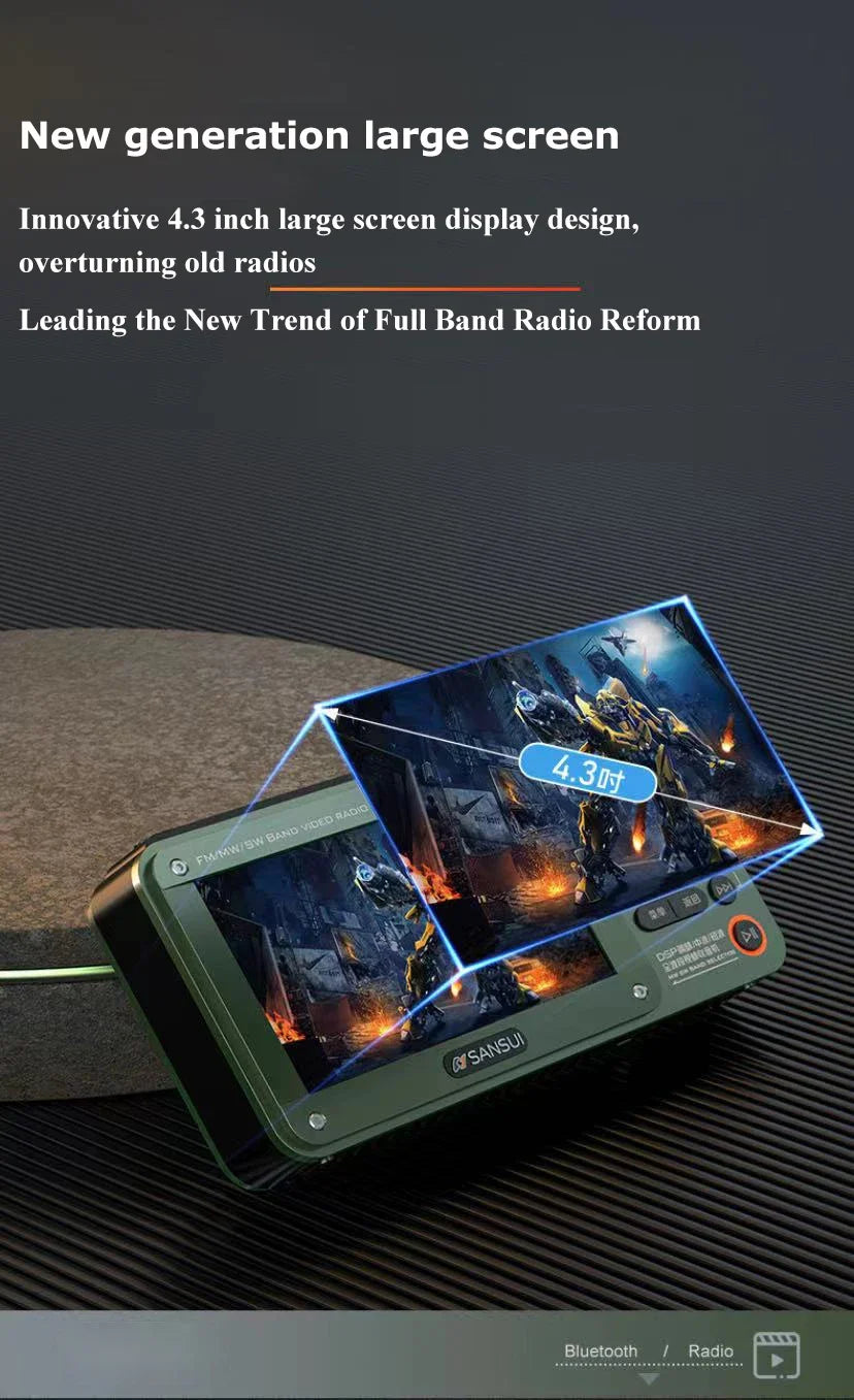 7-Inch IPS Wireless Retro Bluetooth Speaker with FM/AM/SW Radio, HD Video & E-book Reader, 8-Hour Battery, TF/USB Playback for Camping & Travel - Nova Electronics