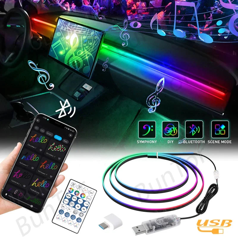 10/6/4/2/1 IN 1 Car Full RGB LED Ambient Rainbow Light Strip/ USB Dream Symphon music Atmosphere Lamp with App Remote Control