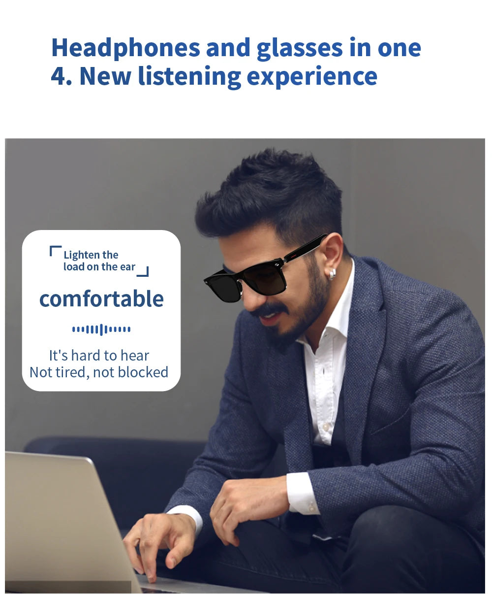 SENBONO E13 Smart Glasses with Blue Light Filter Lenses, Built-in Mic & Speakers, Touch Controls, Voice Assistant for Calls & Music, Android/iOS Compatible