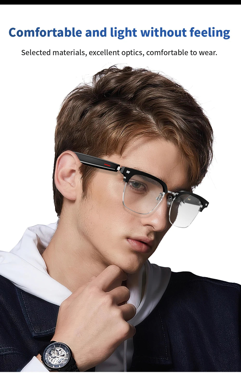 SENBONO E13 Smart Glasses with Blue Light Filter Lenses, Built-in Mic & Speakers, Touch Controls, Voice Assistant for Calls & Music, Android/iOS Compatible