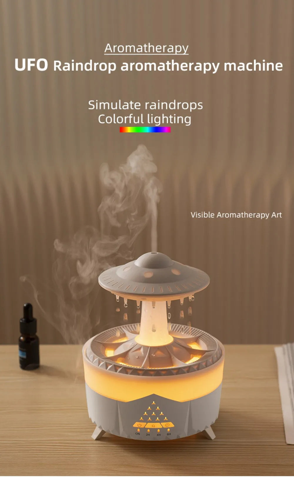 UFO Rotating Raindrop Aromatherapy Essential Oils Air Diffuser with RGB Night Lamp Remote Controls UFO Ultrasonic Air Humidifier