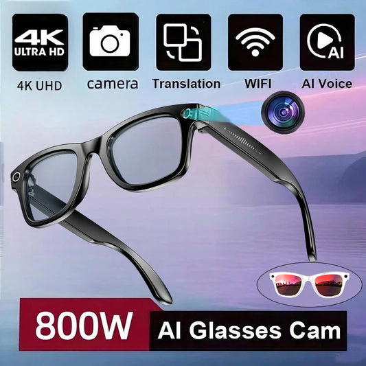 Smart AI Camera Glasses W610 – 4K UHD Recording, Noise Reduction, Translation, Anti-Blue Light, Bluetooth & WiFi-Compatible for Music, Calls & Voice Assistant 🎧🔥