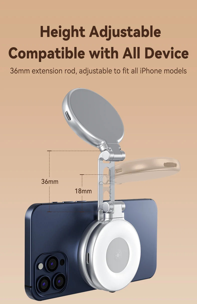 TELESIN Magnetic Fill Light Mini Selfie Light 3 Modes Adjustable Brightness for Smartphone Iphone XIAOMI HUAWEI SAMSUNG Phone