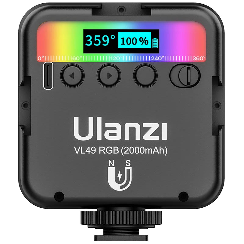 Ulanzi VL49 RGB Mini Pocket RGB Video Light Fill Light for DSLR Camera Smartphone Photography Live Streaming 2500-9000K 2000mAh