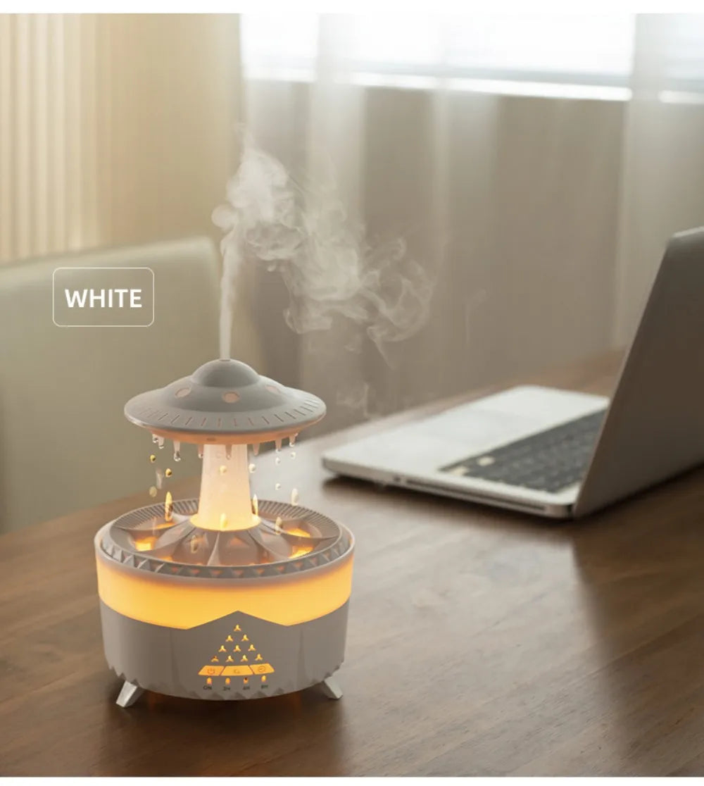UFO Rotating Raindrop Aromatherapy Essential Oils Air Diffuser with RGB Night Lamp Remote Controls UFO Ultrasonic Air Humidifier