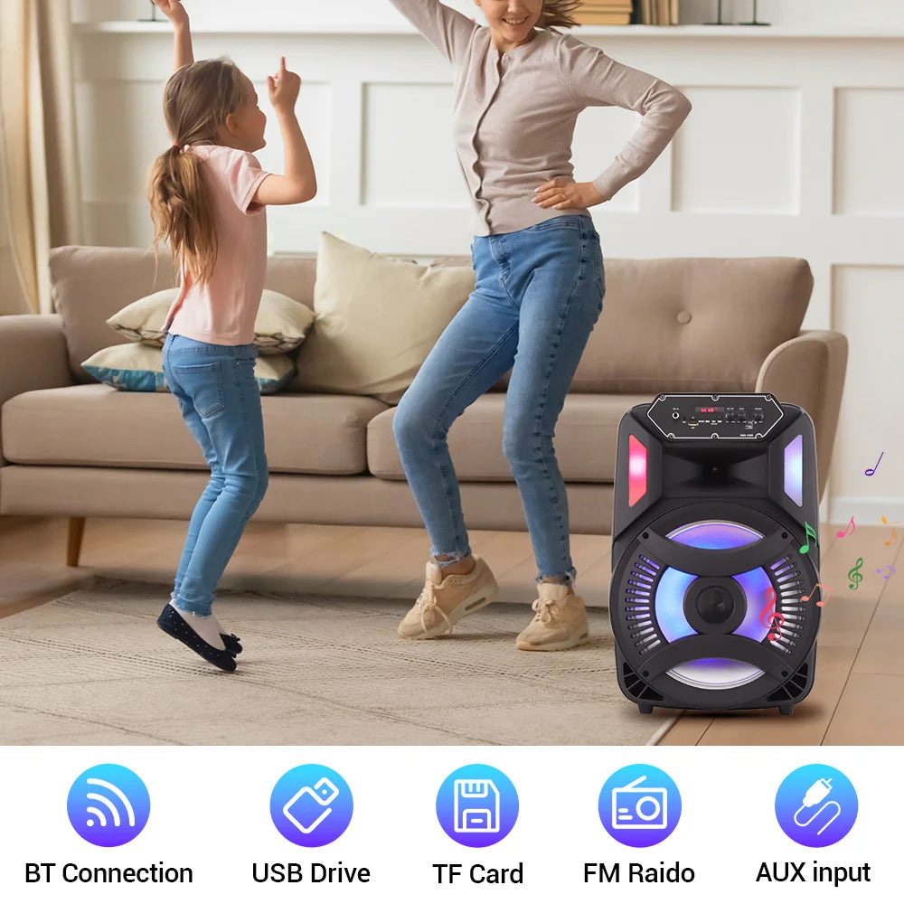 Loud Portable Bluetooth Party Speaker with 12" Subwoofer, RGB Lights & Karaoke Mic β Rechargeable Sound System for Outdoor Events, DJ Sessions, and Home Gatherings - Nova Electronics